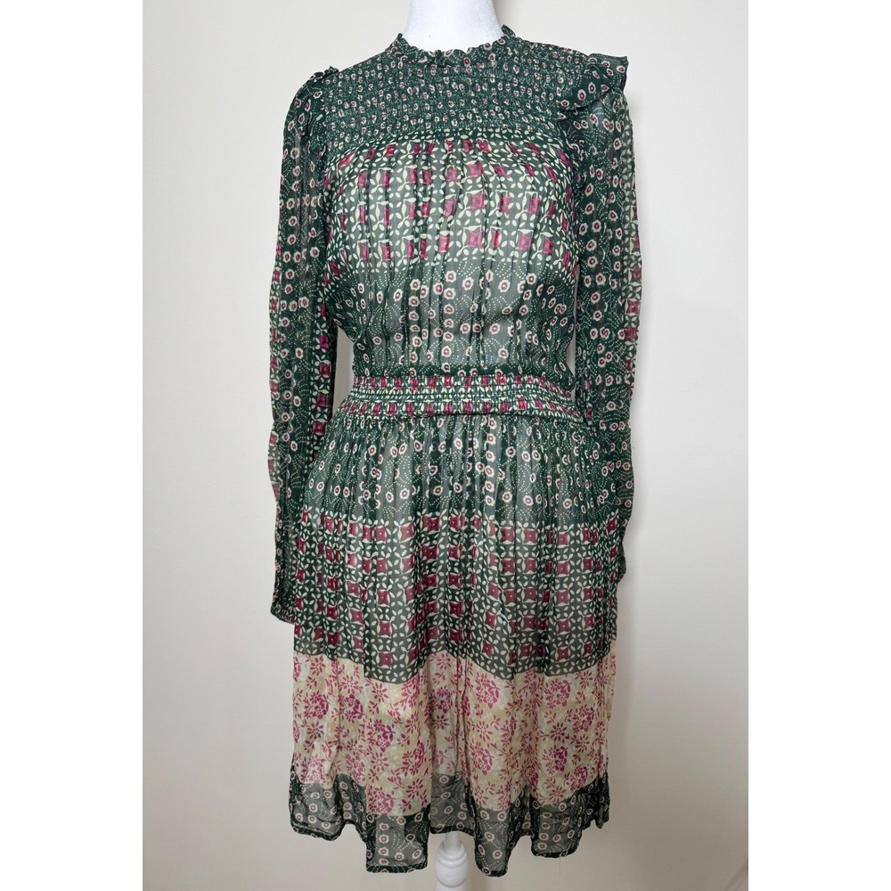 Anthropologie Green and Pink Floral Midi Dress
